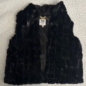 Milly Black Sequin Faux Fur Vest